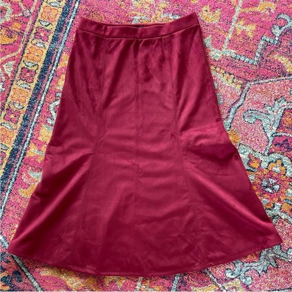 NWT Jason Wu | Women’s Burgundy Faux Suede A-Line Elastic Waist Midi Skirt Sz S - Picture 5 of 12